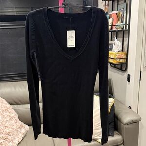 NWT TEZENIS Black V-Neck Women's Top size Large